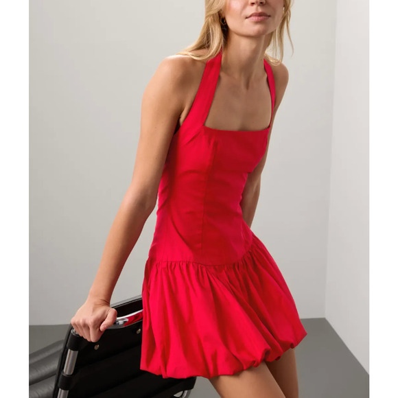 Reformation Red Bubble Hem Mini Dress SIZE 6 Cocktail Party Halter Designer $218 - Picture 3 of 11